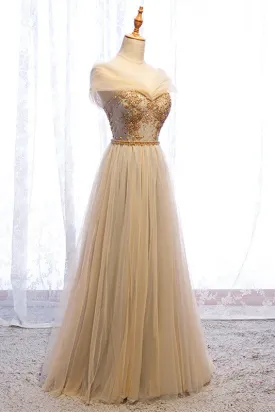 A-Line Cap Sleeves Champagne Formal Dress