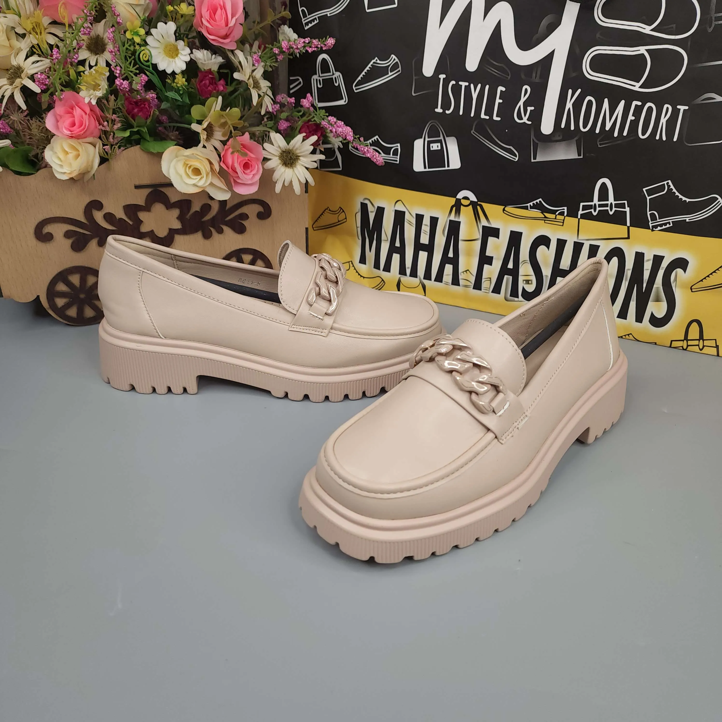 Beige Platform Loafers for Women