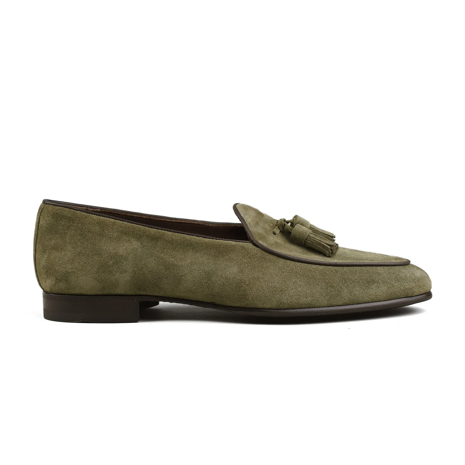 Belgian Tassel Loafer - Green Suede