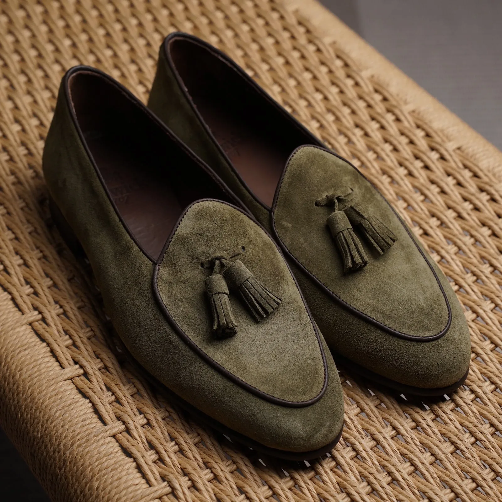 Belgian Tassel Loafer - Green Suede