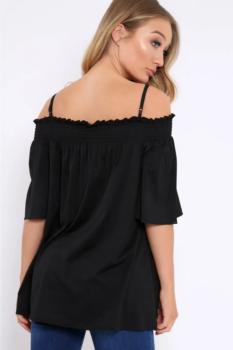 Black Shirred Loose Top - Carey