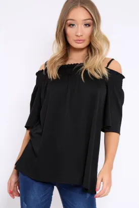 Black Shirred Loose Top - Carey