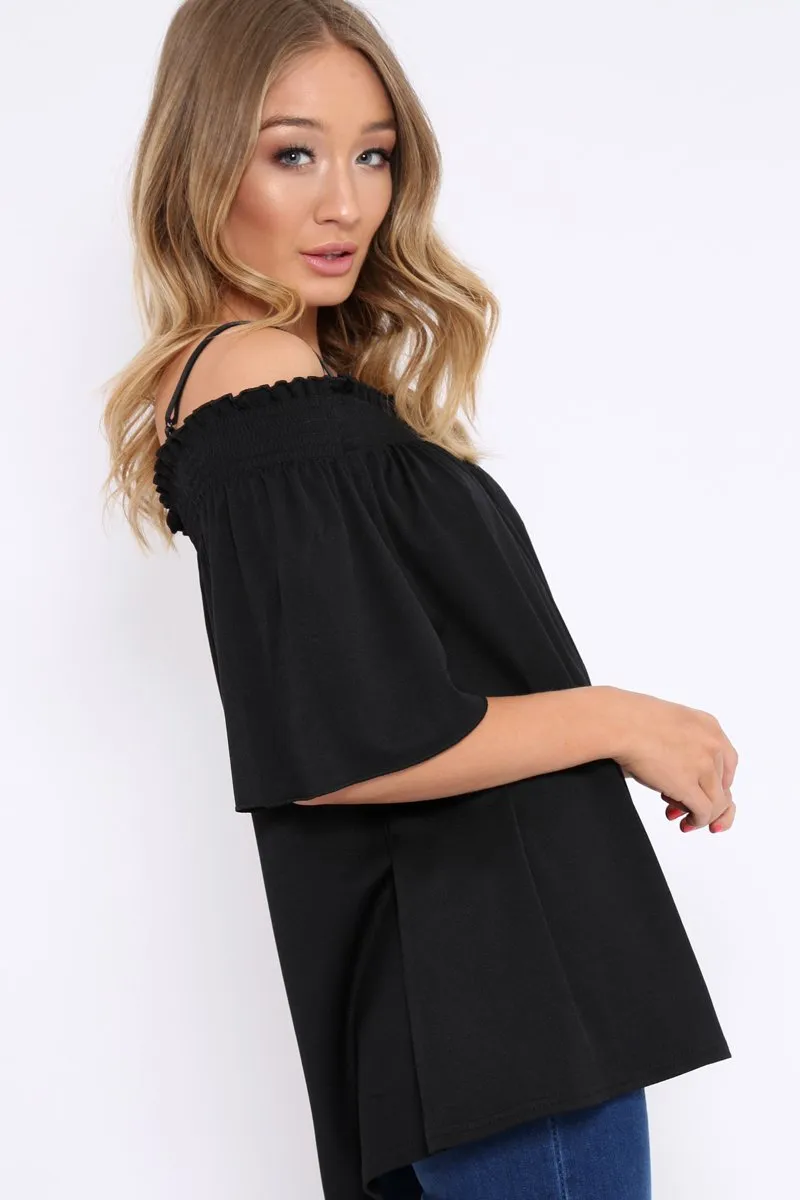 Black Shirred Loose Top - Carey