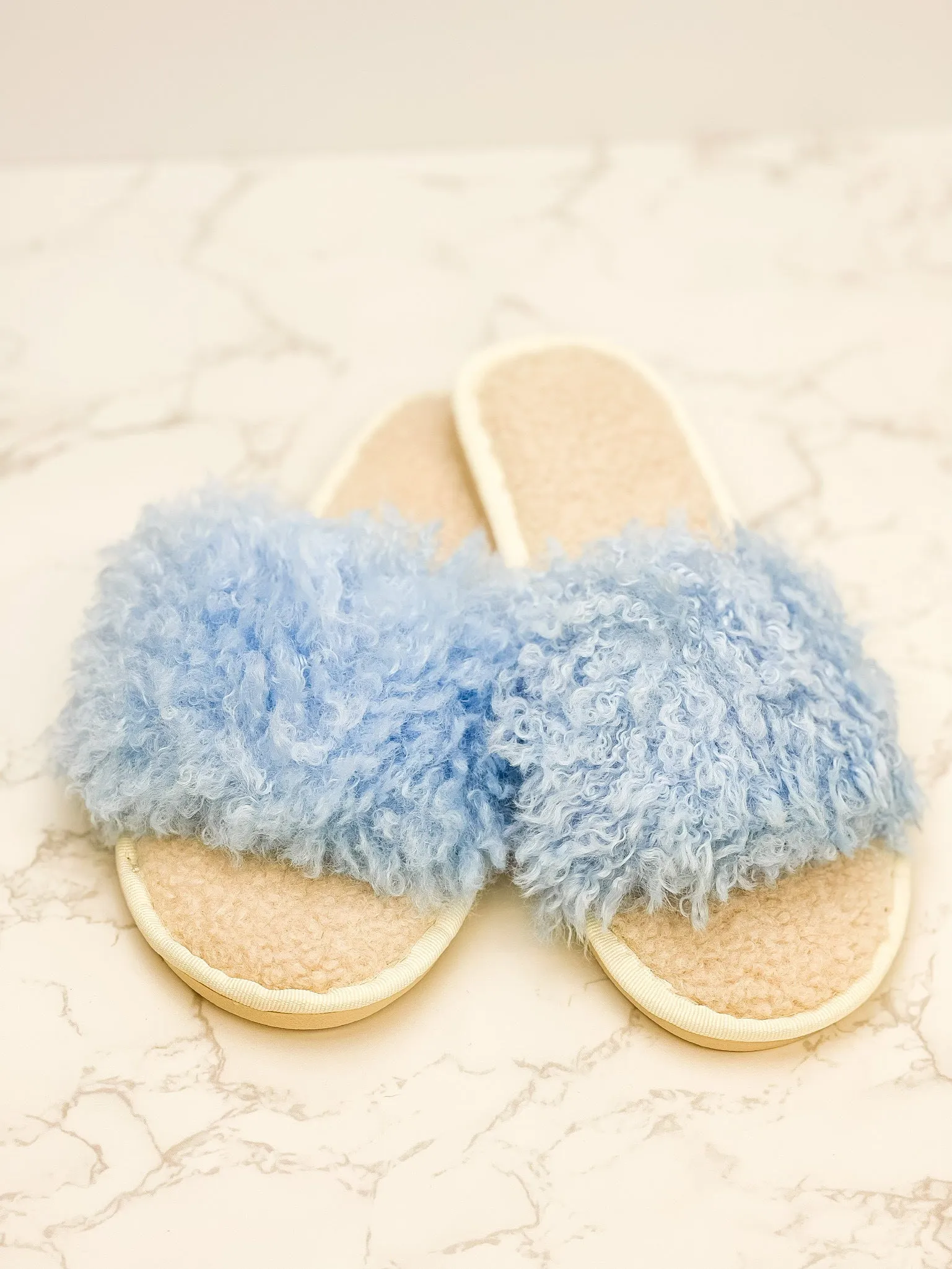 Blue Faux Fur Slippers