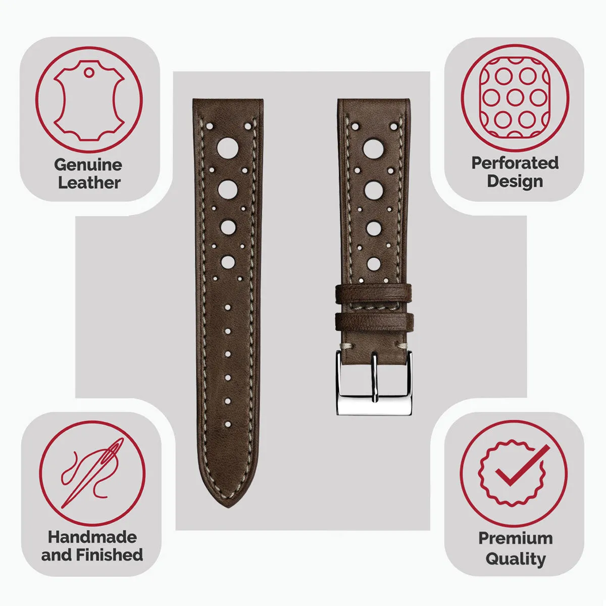 Boutsen Cavallo Racing Handmade Leather Watch Strap - Cacao