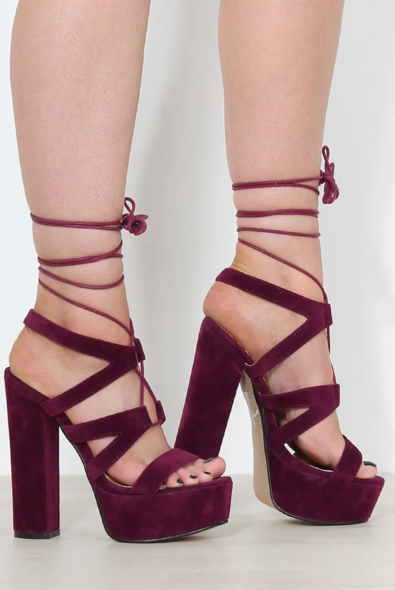 Charles Purple Suede Lace Up Heels