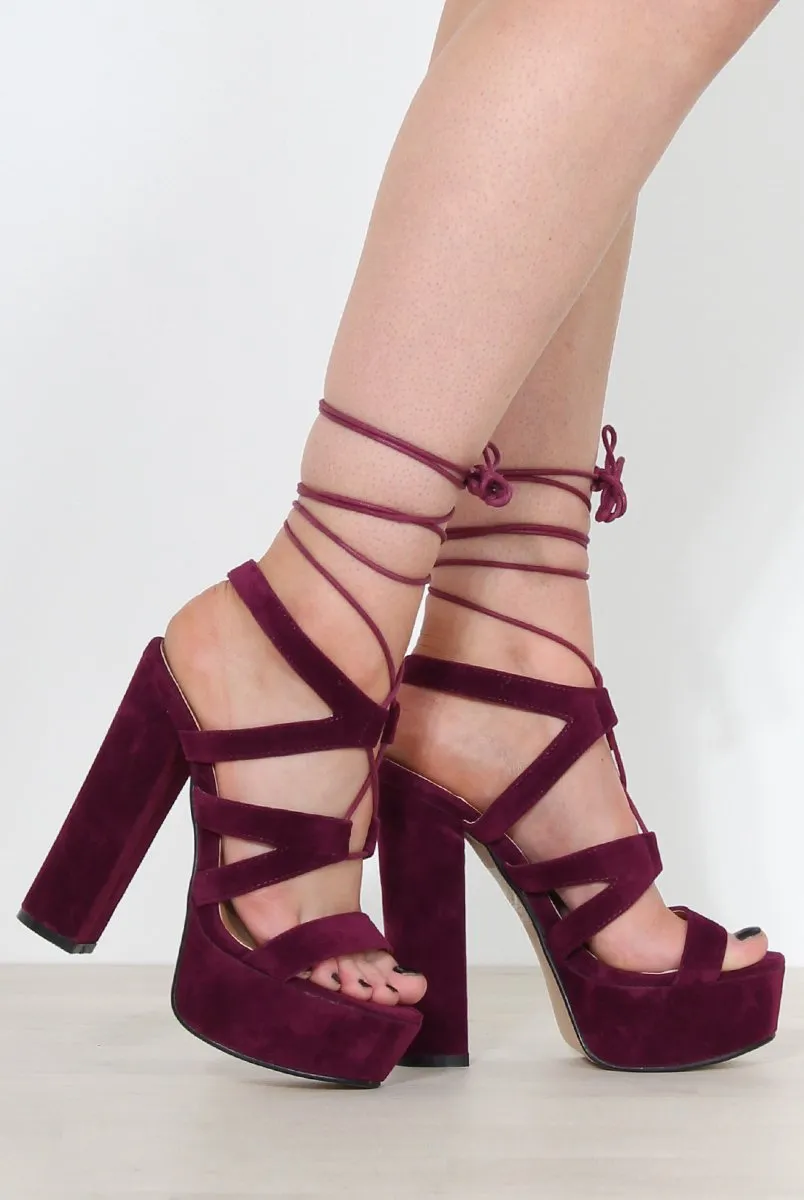 Charles Purple Suede Lace Up Heels