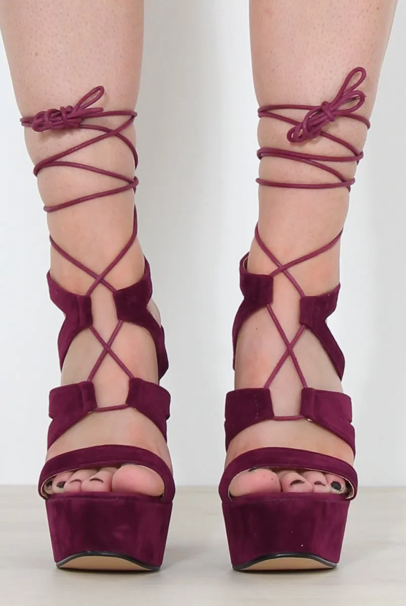 Charles Purple Suede Lace Up Heels