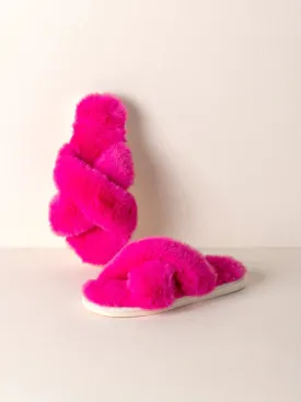 Christina Fuzzy Criss-Cross Slippers - Magenta