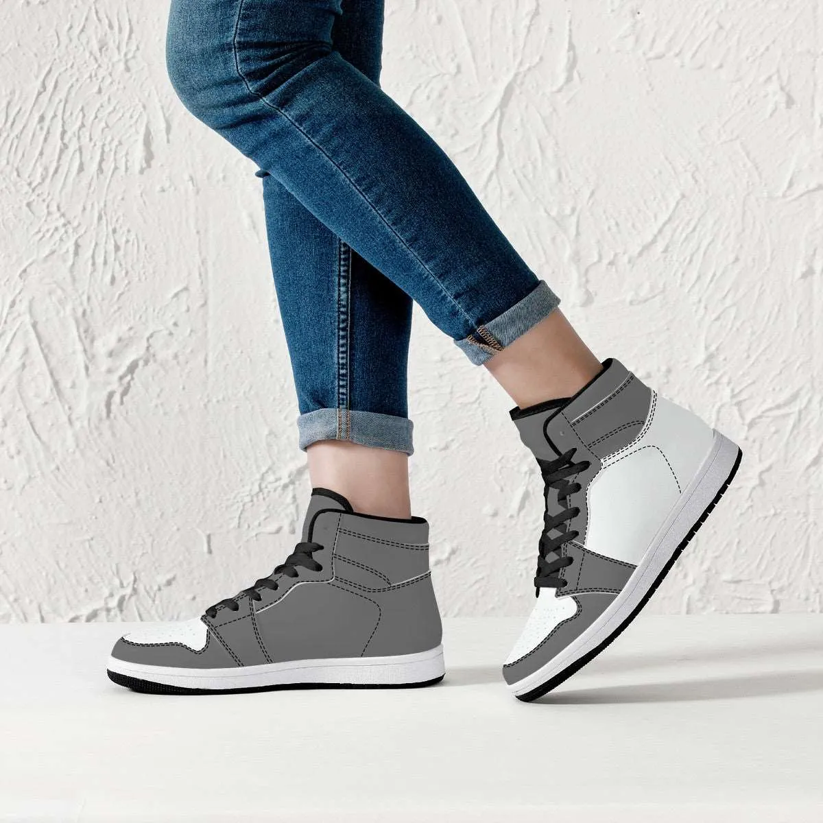 Create Your Own - High Top Synthetic Leather Sneakers - Black