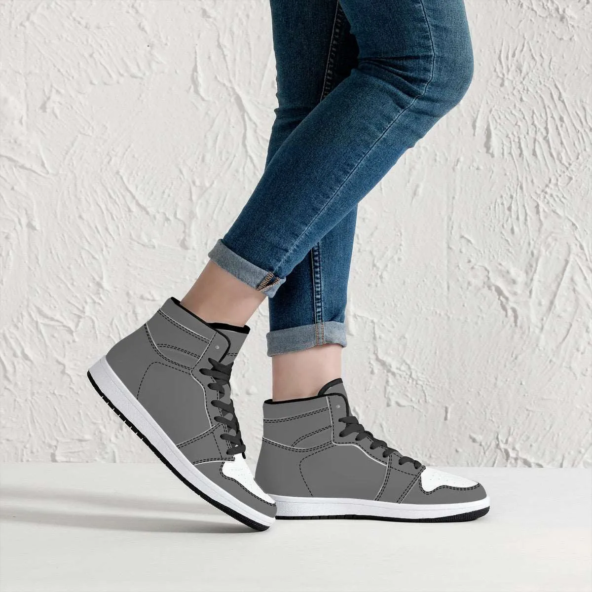 Create Your Own - High Top Synthetic Leather Sneakers - Black