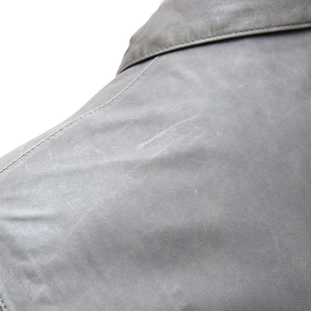 Grey Nappa Leather Bomber Jacket