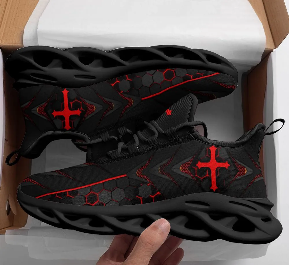 Jesus Red Black Running Sneakers Max Soul Shoes - Christian Shoes For Men And Women