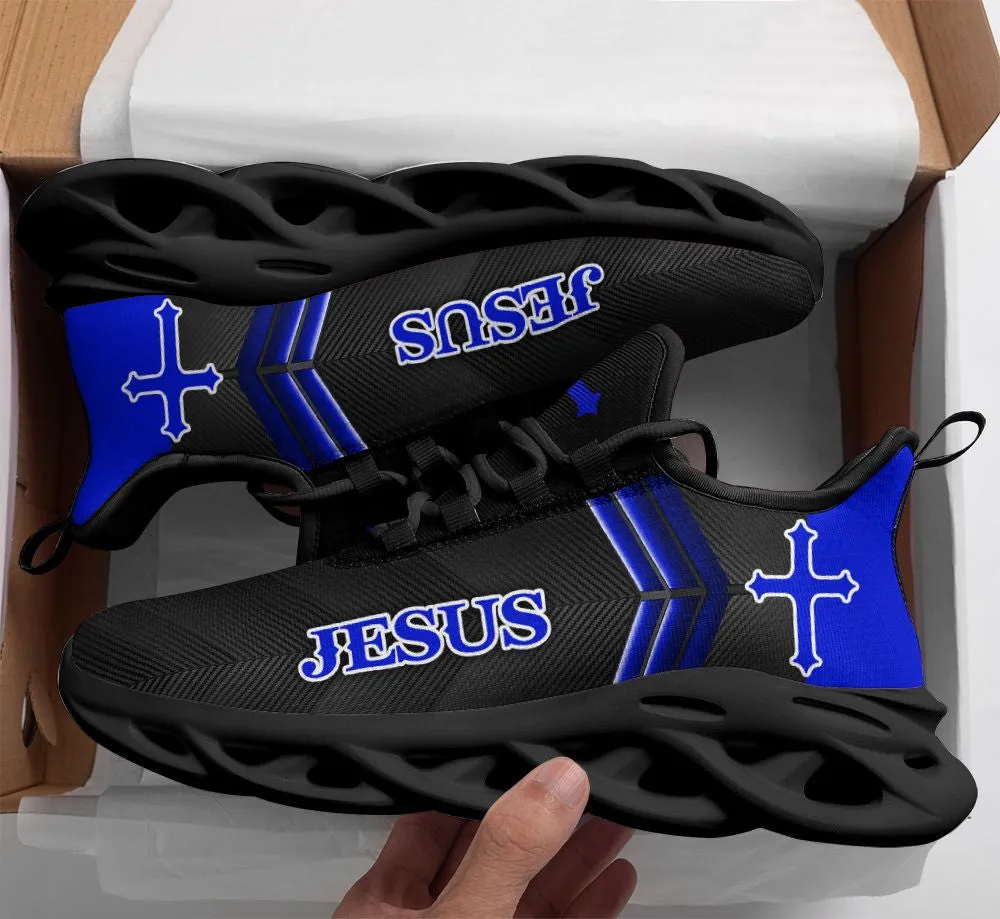 Jesus Running Sneakers Blue 2 Max Soul Shoes - Christian Shoes For Men And Women