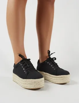 Paloma Espadrille Flatform Trainers in Black Canvas