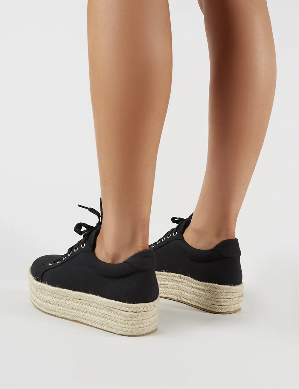 Paloma Espadrille Flatform Trainers in Black Canvas