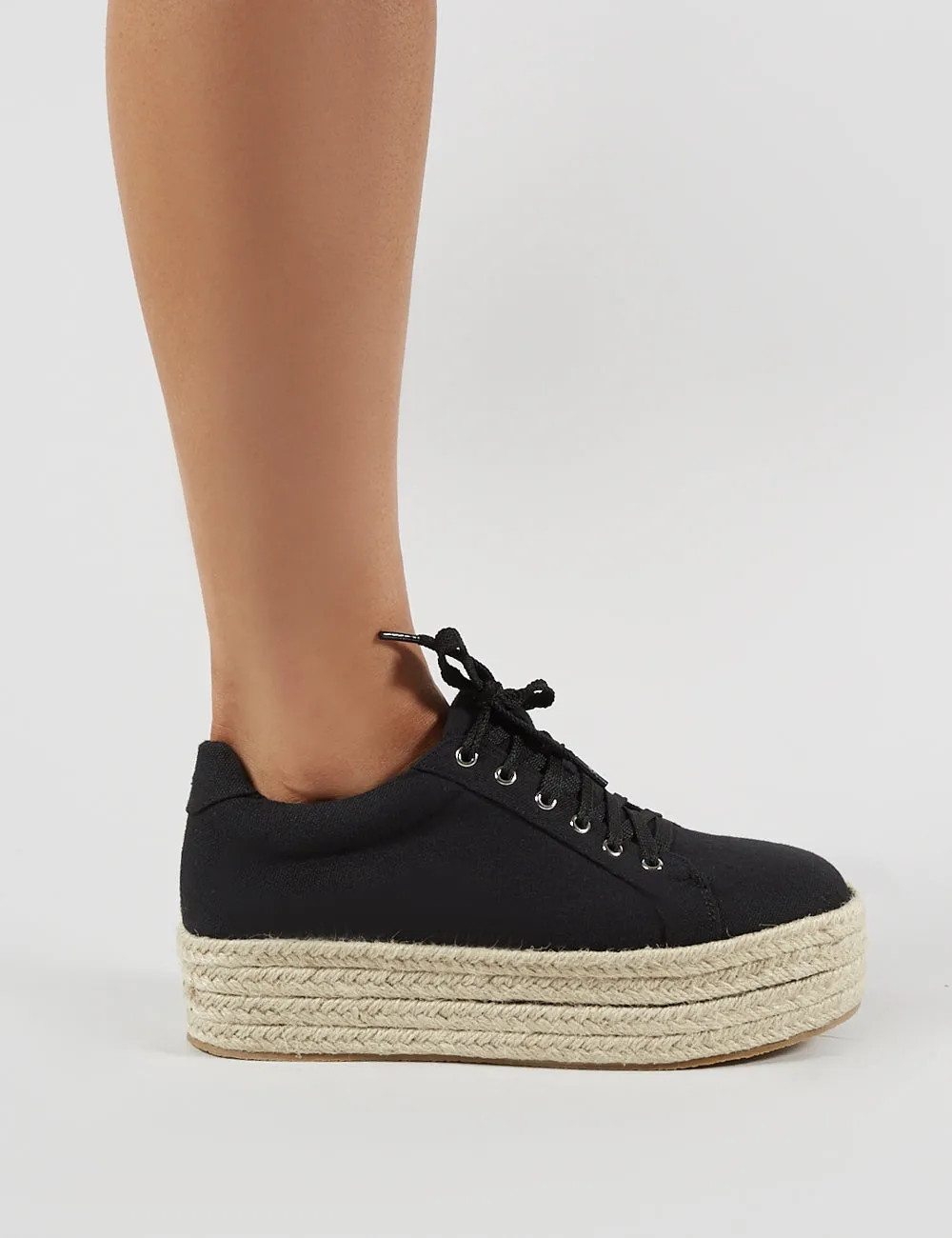 Paloma Espadrille Flatform Trainers in Black Canvas