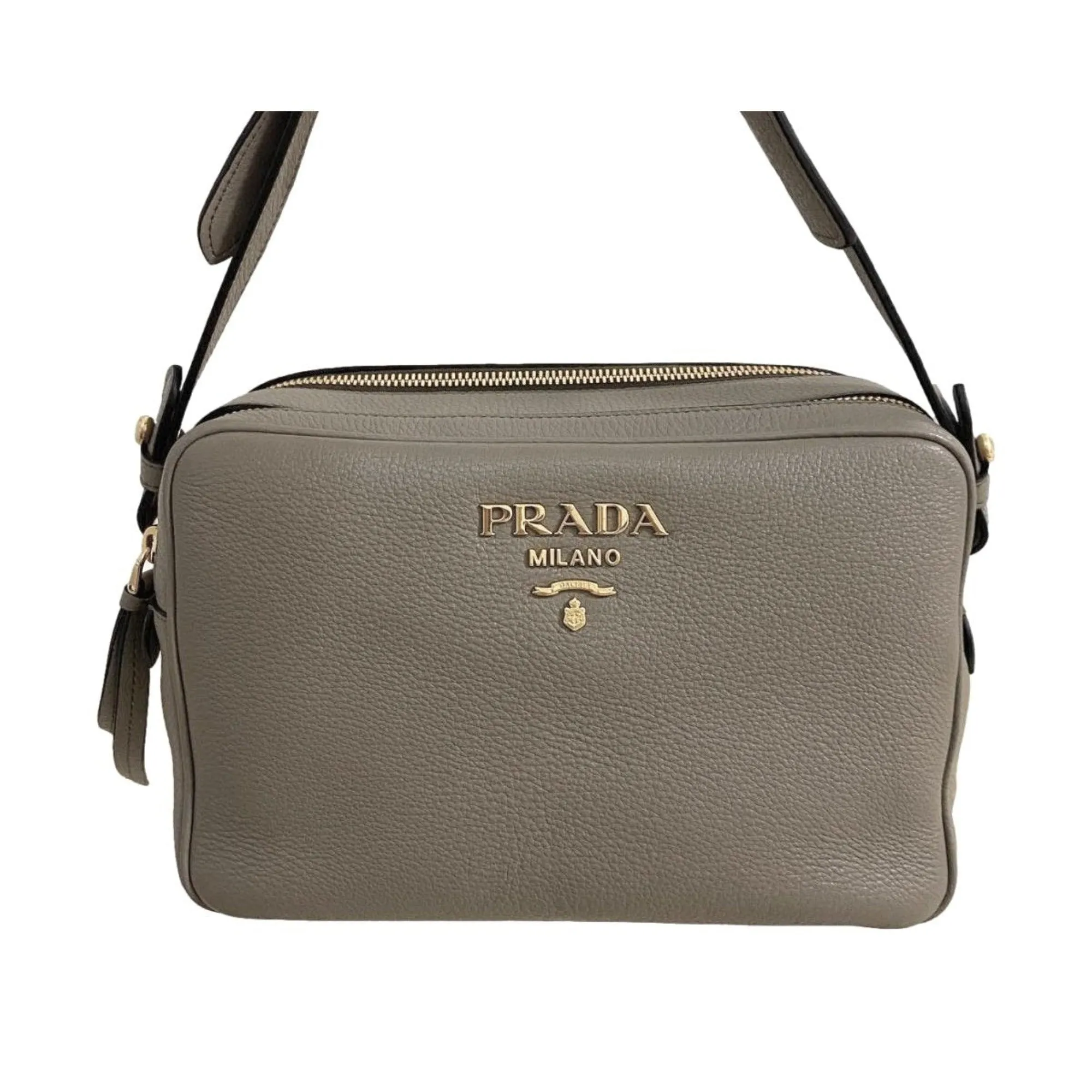 Prada Argilla Grey Vitello Phenix Leather Double Zip Cross Body Bag