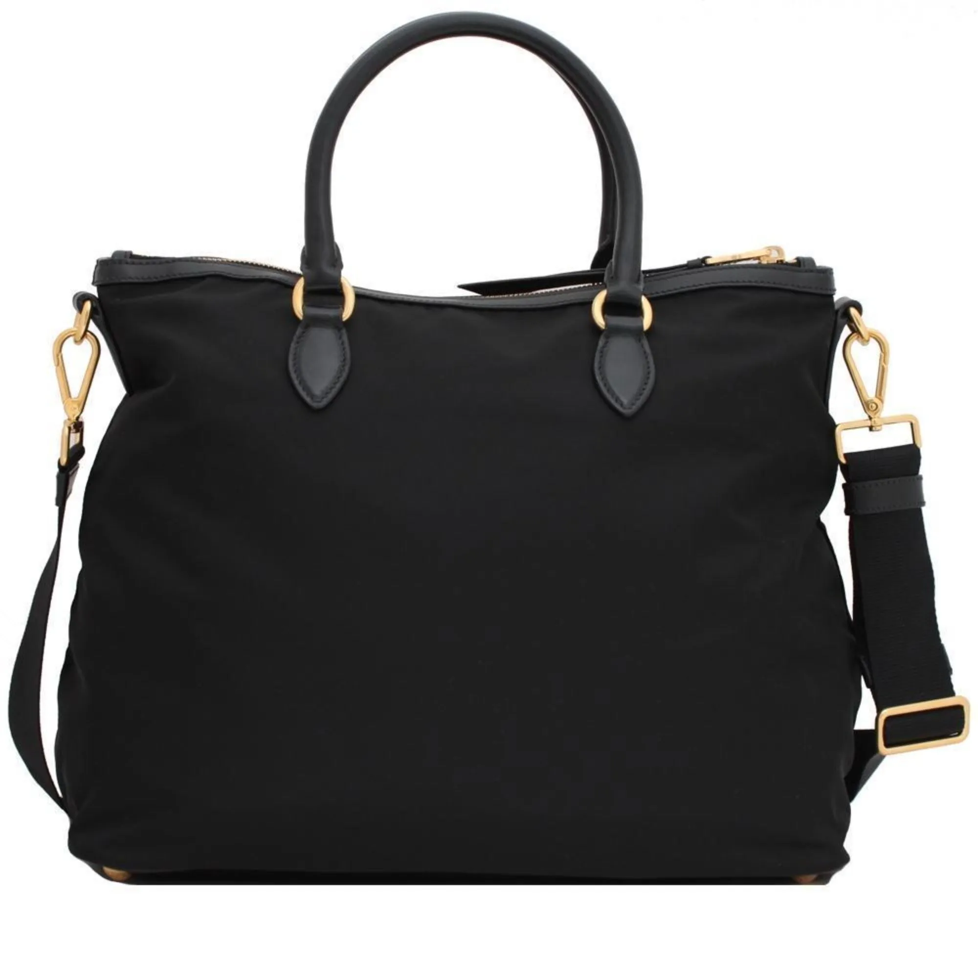 Prada Black Tessuto Nylon Calf Leather Trim Satchel Tote Bag