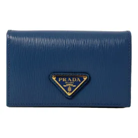 Prada Blue Vitello Move Leather Triangle Logo Card Case Wallet