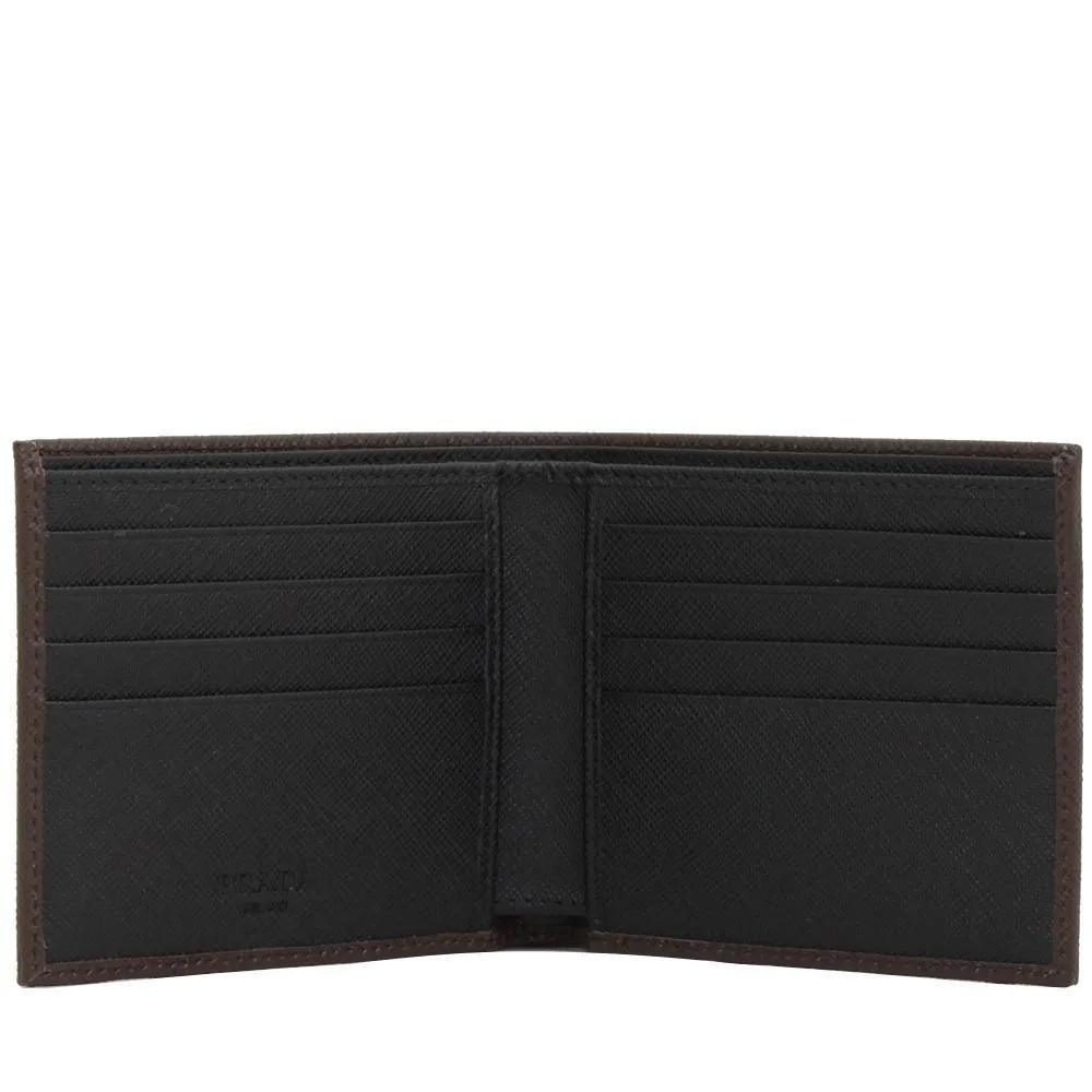 Prada Portaf Orizzontale Saffiano Bifold Leather Brown Black Wallet 2MO513