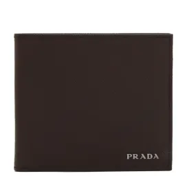 Prada Portaf Orizzontale Saffiano Bifold Leather Brown Black Wallet 2MO513