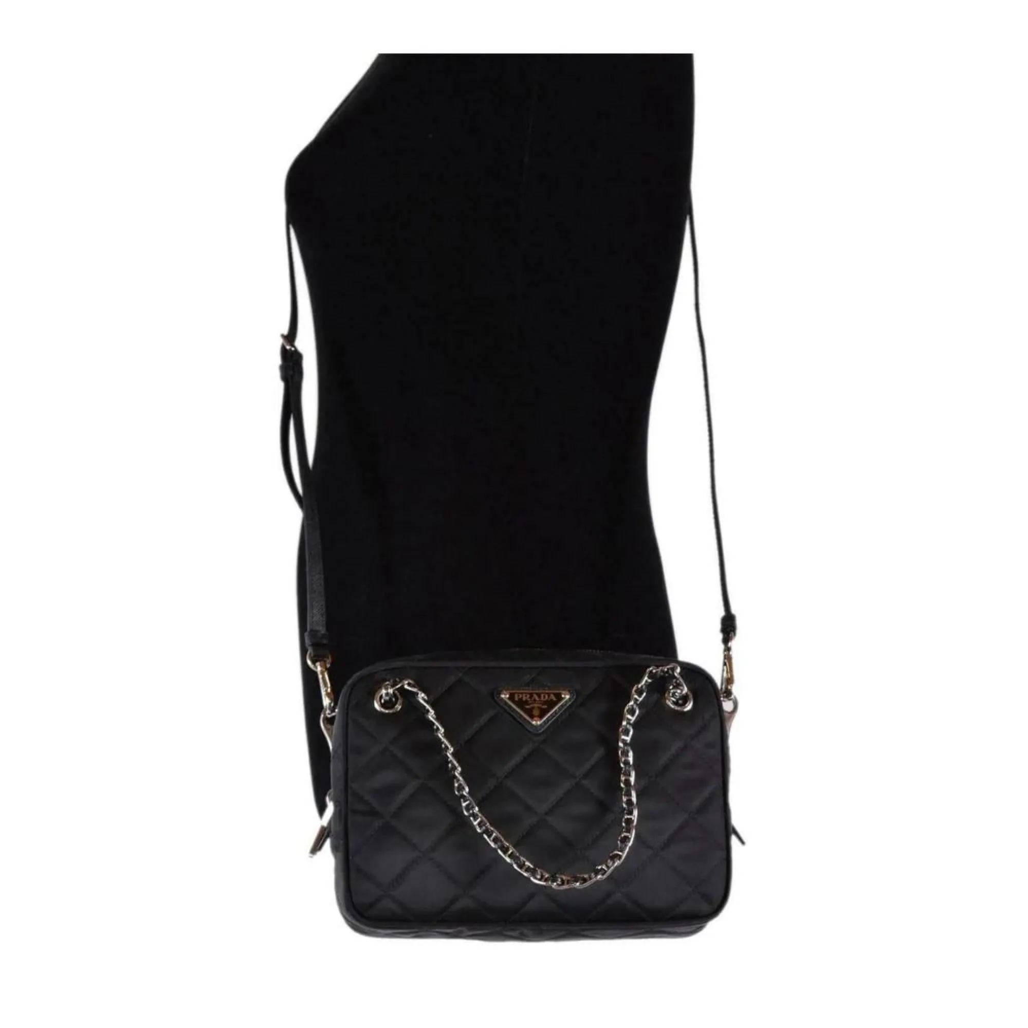 Prada Re-Edtion Nylon Quilted Black Triangle Logo Crossbody Bag