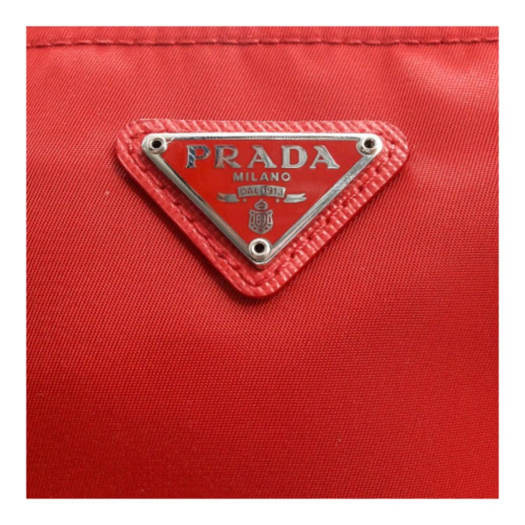 Prada Re-Nylon Triangle Rosso Red Small Cosmetic Pouch Clutch Bag