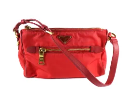 PRADA red nylon pochette with leather strap