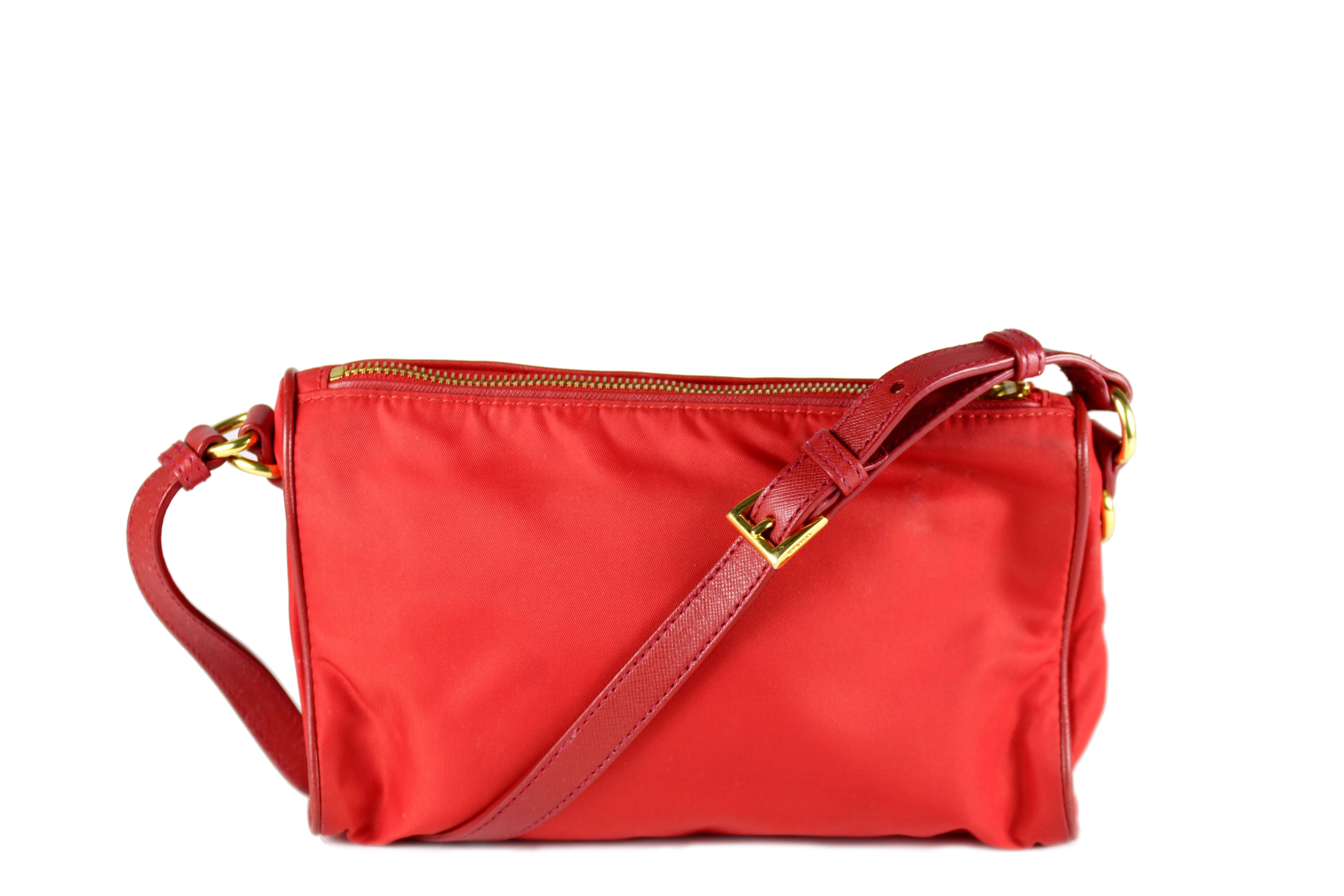 PRADA red nylon pochette with leather strap