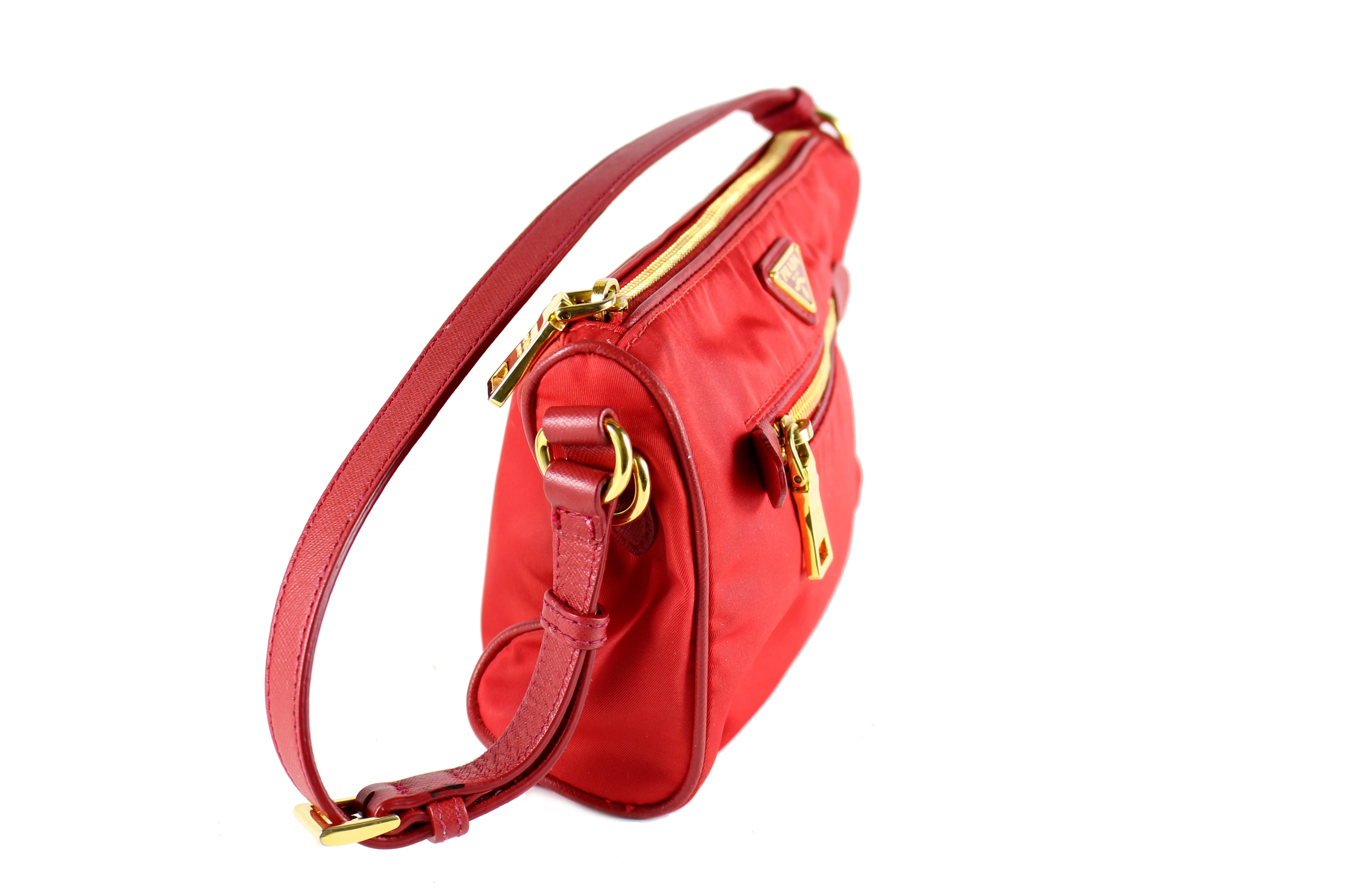 PRADA red nylon pochette with leather strap