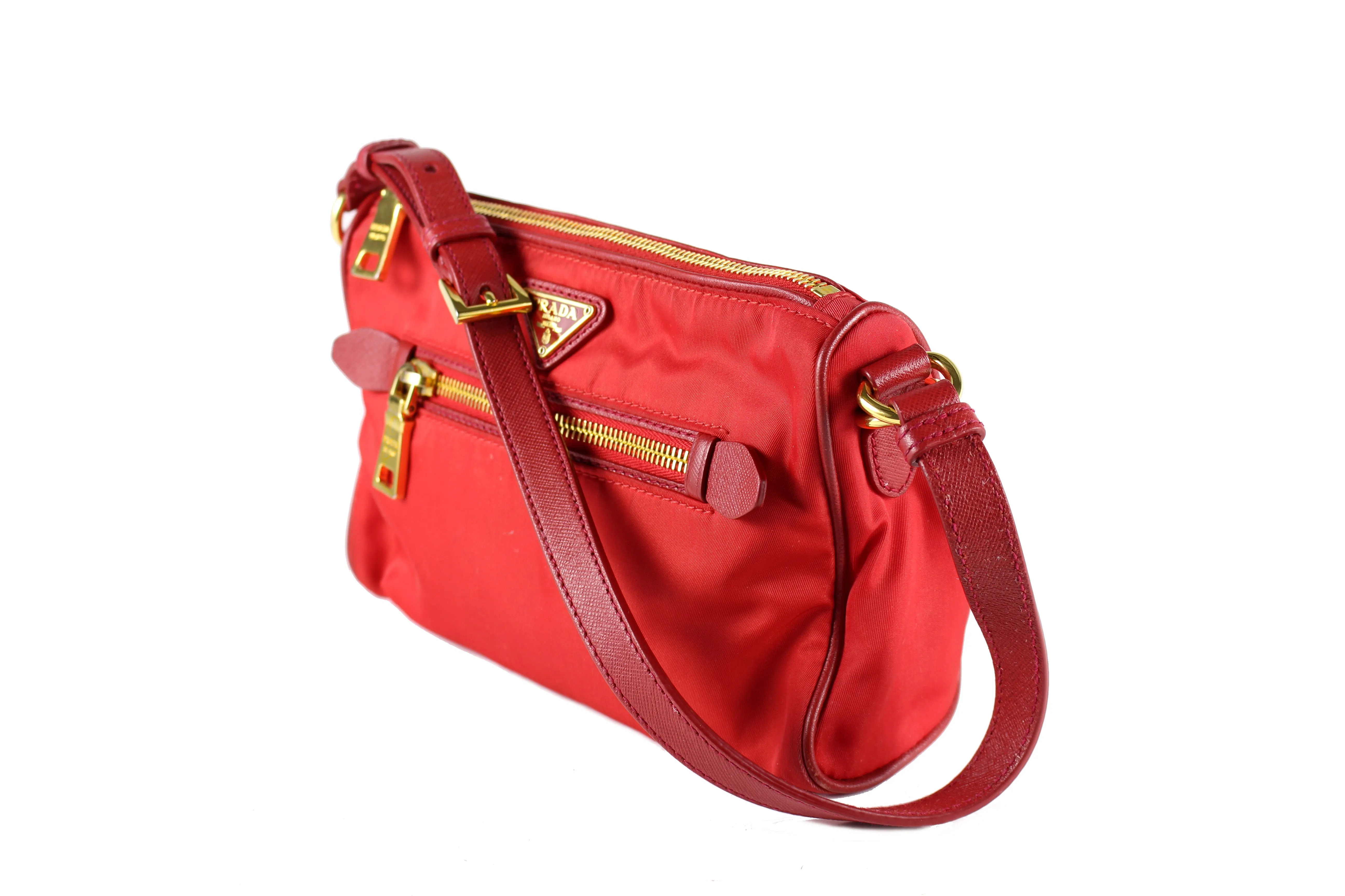 PRADA red nylon pochette with leather strap