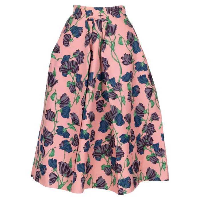 PRADA Resort 2008 Pink Floral Silk Full Skirt