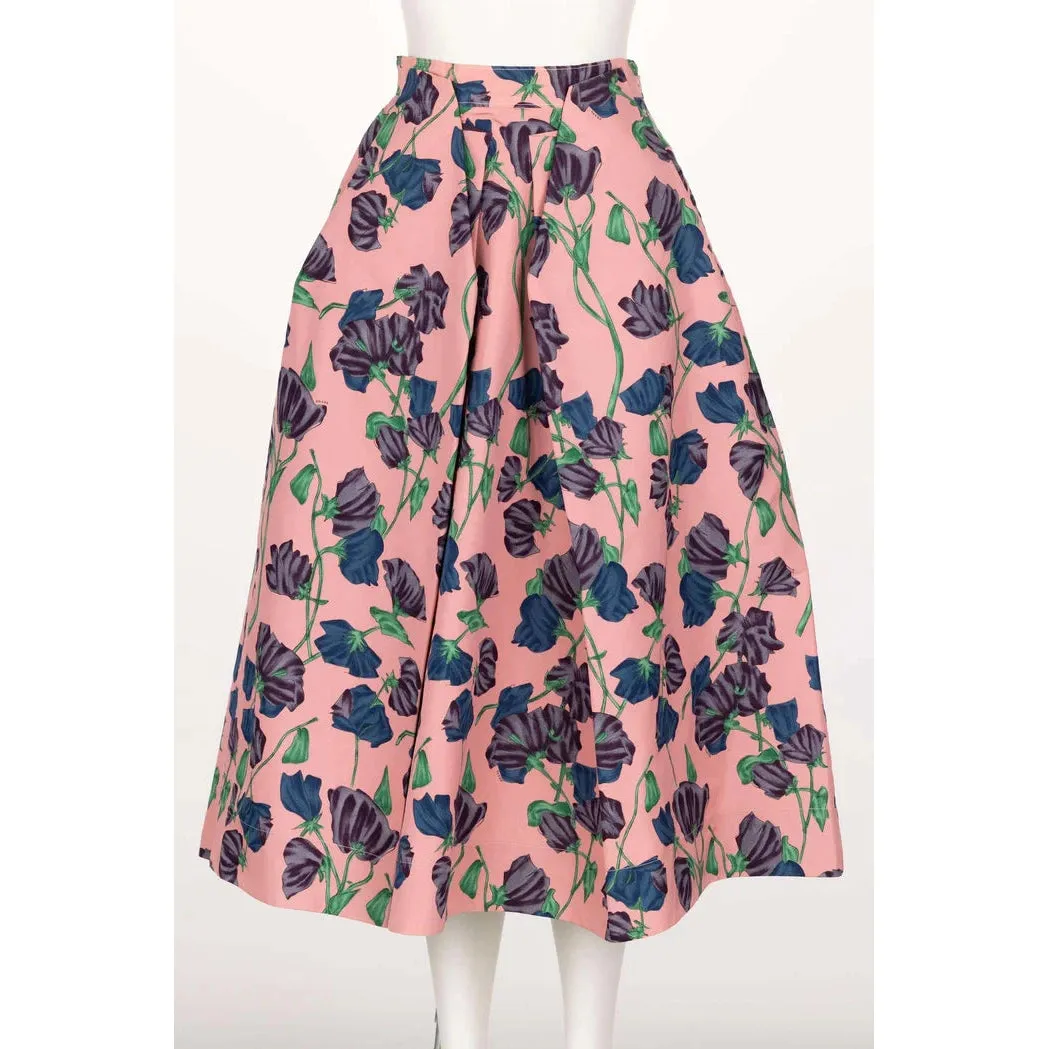 PRADA Resort 2008 Pink Floral Silk Full Skirt