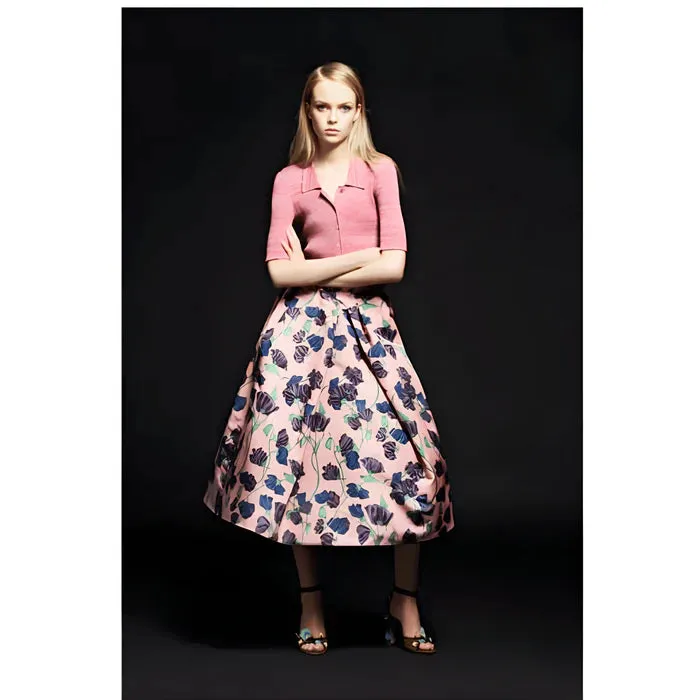 PRADA Resort 2008 Pink Floral Silk Full Skirt