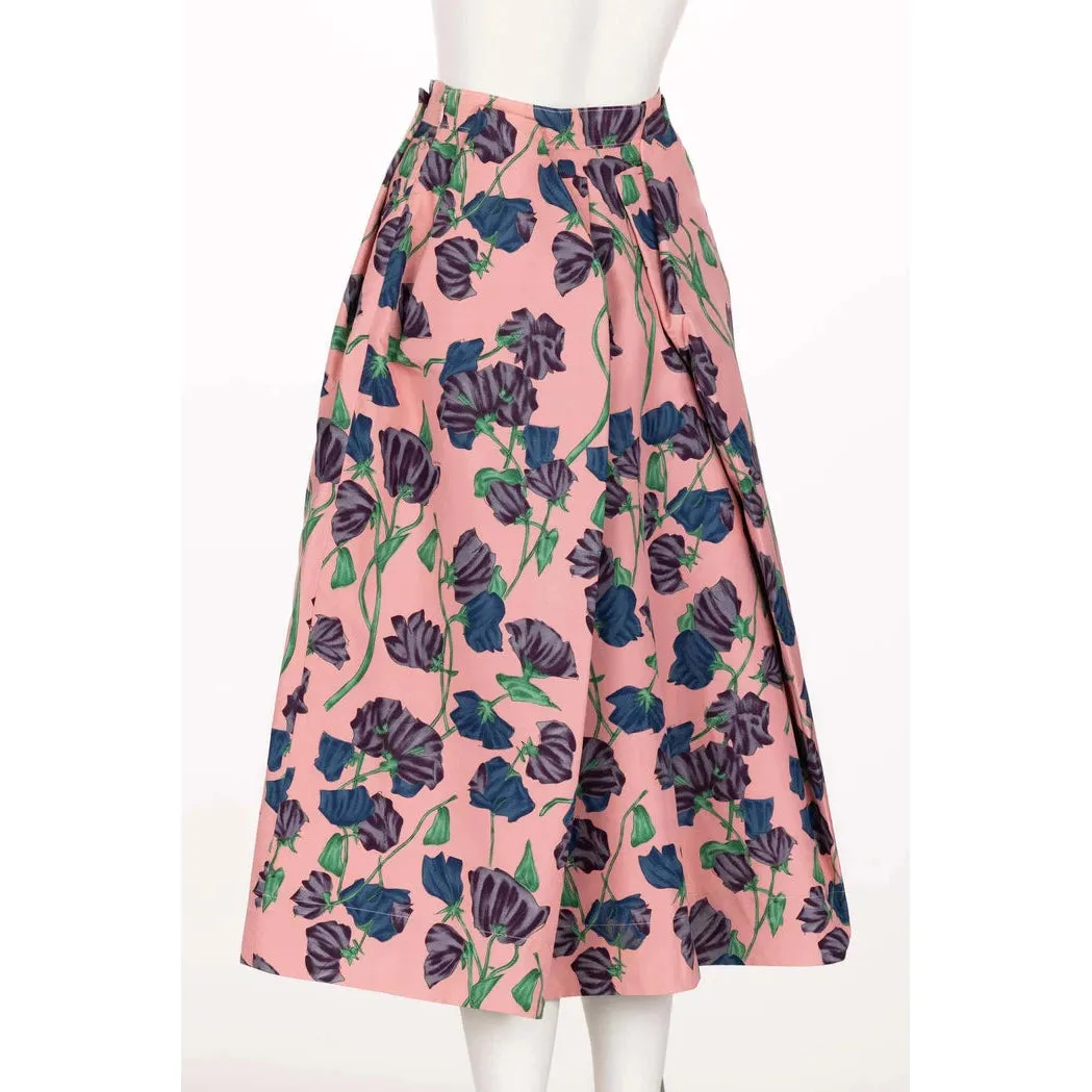 PRADA Resort 2008 Pink Floral Silk Full Skirt