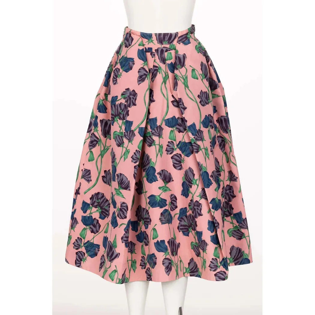 PRADA Resort 2008 Pink Floral Silk Full Skirt