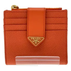 Prada Saffiano Smooth Leather Logo Card Holder Wallet Arancio Orange