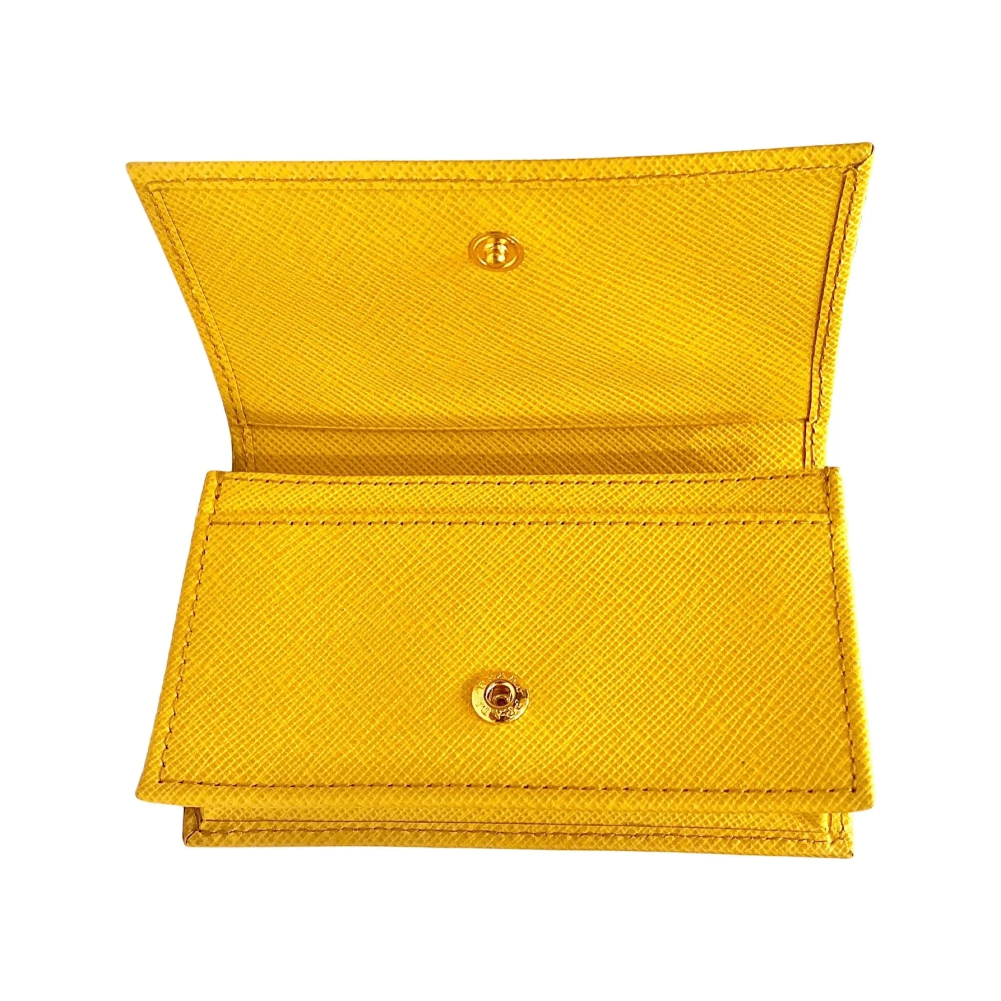 Prada Saffiano Yellow Leather Card Case Wallet