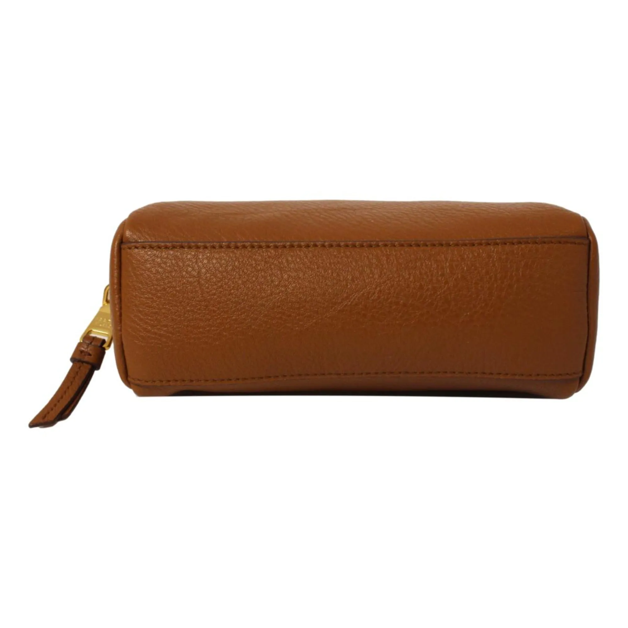 Prada Vitello Daino Cannella Brown Leather Cosmetic Pouch Clutch Bag