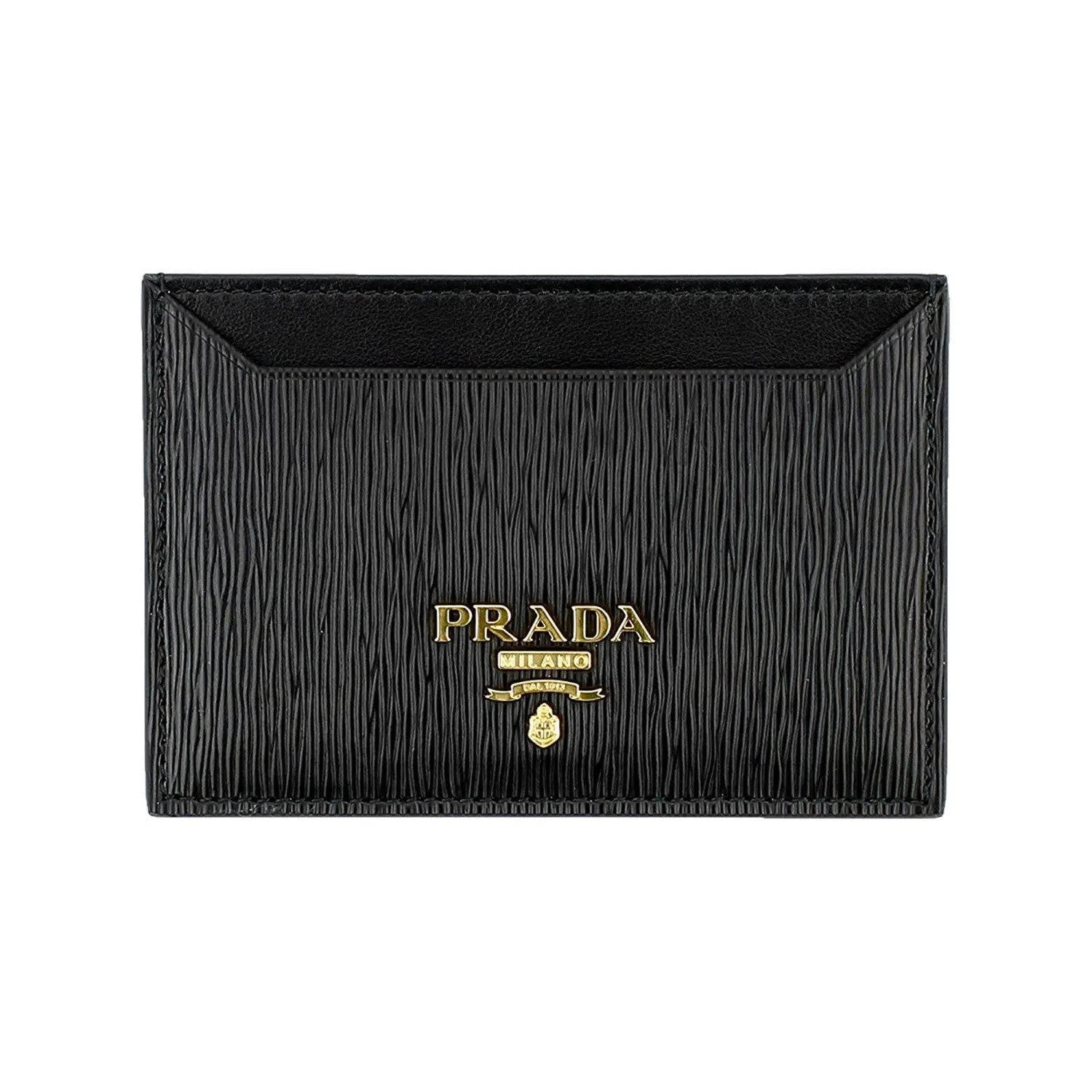 Prada Vitello Move Black Gold Leather Small Card Holder Case Wallet