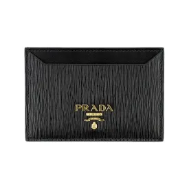 Prada Vitello Move Black Gold Leather Small Card Holder Case Wallet