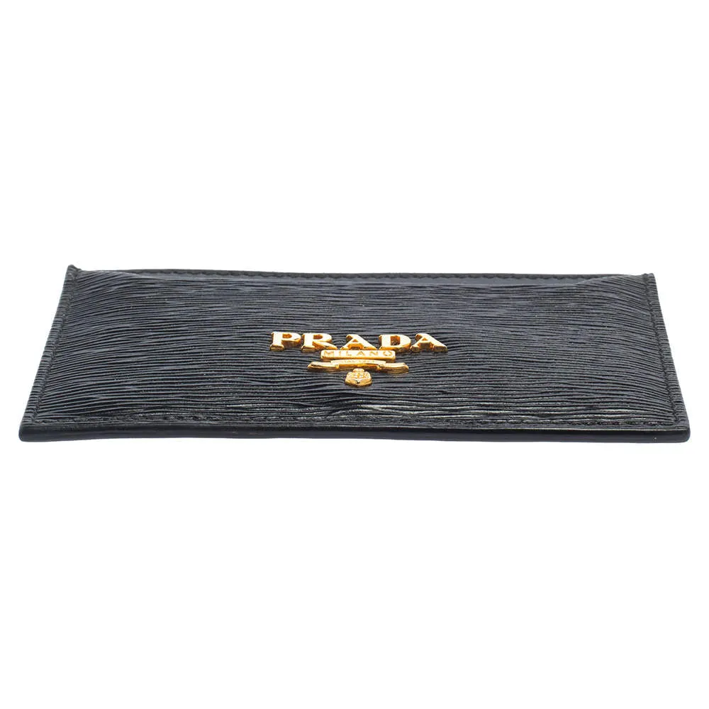 Prada Vitello Move Black Gold Leather Small Card Holder Case Wallet