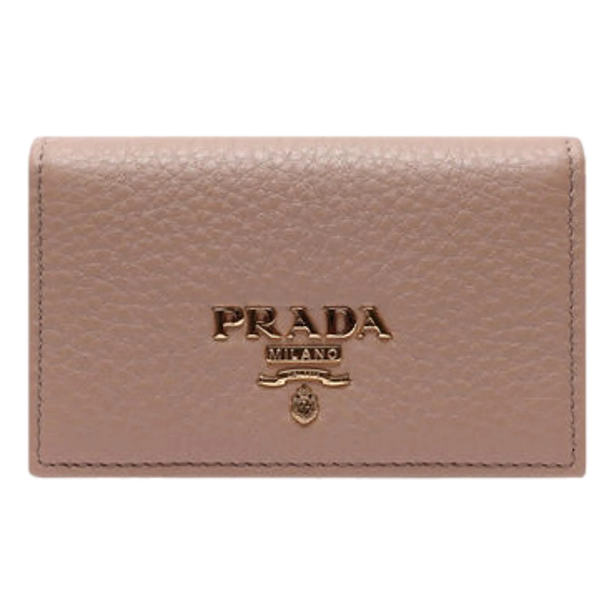 Prada Women's Vitello Grain Cammeo Beige Leather Card Case Wallet