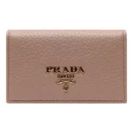 Prada Women's Vitello Grain Cammeo Beige Leather Card Case Wallet