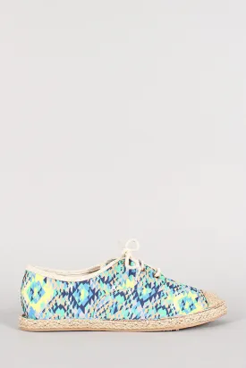 Qupid Tribal Lace Up Espadrille Flat