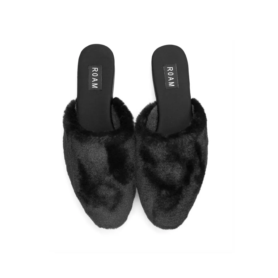 Roam Cloud Mule in Black Faux Fur