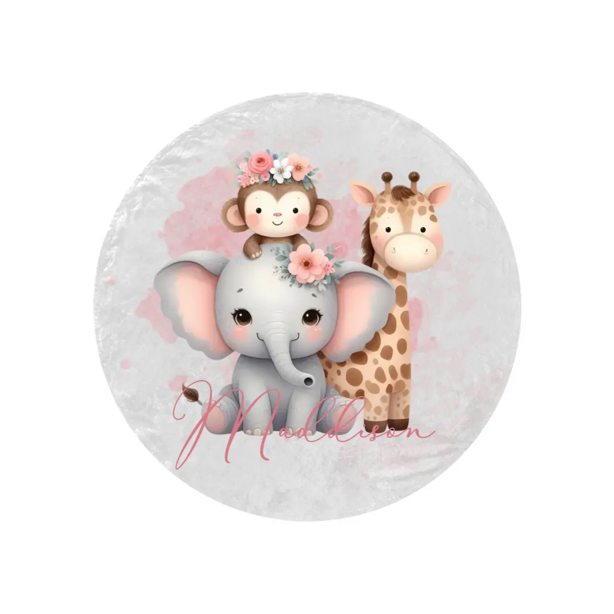 Round Blanket Elephant, Giraffe and Monkey