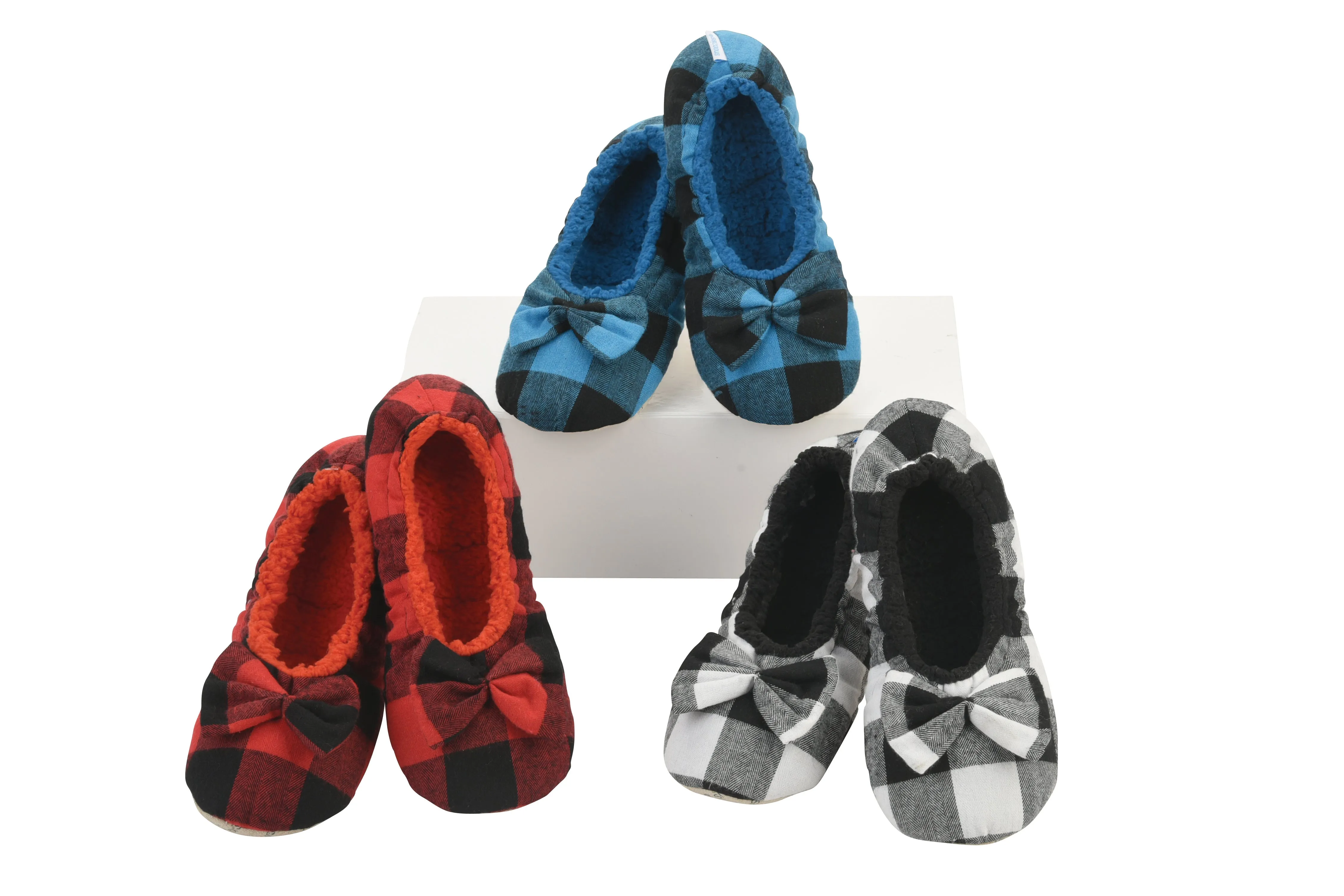 Snoozies! Ballerina Slippers - Red Buffalo Plaid