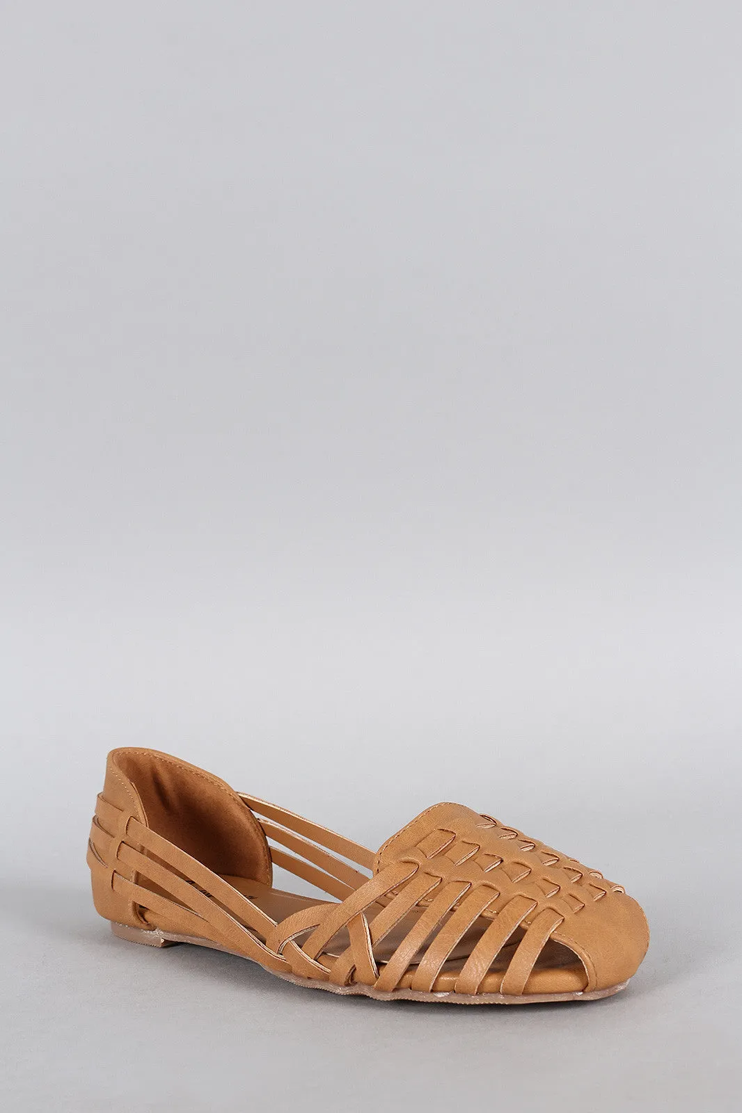 Strappy Woven Round Toe Slip On Flat